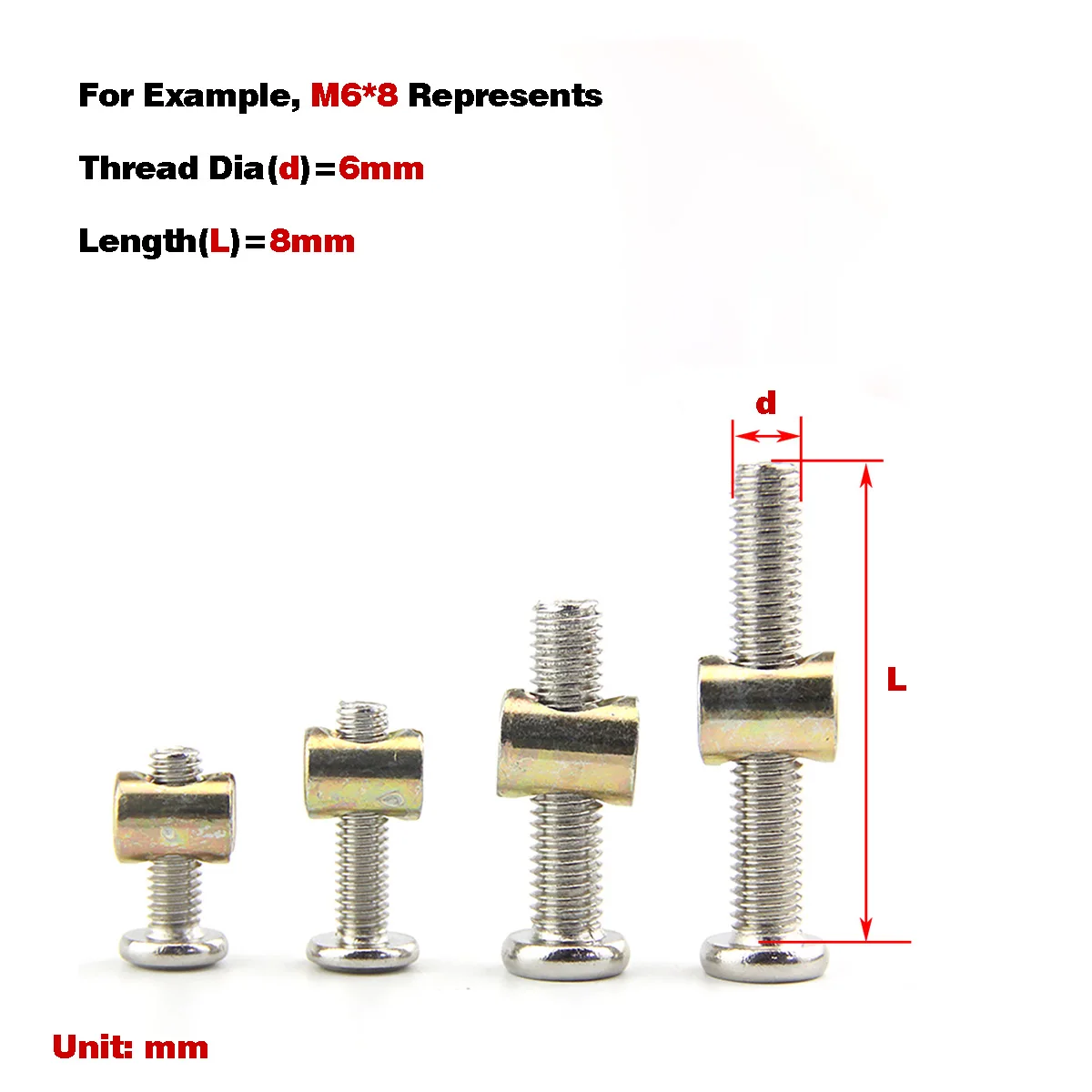 Nickel Plated Hexagonal Furniture  Bolts / Cross Hole Nut Connection Screw  M6M8