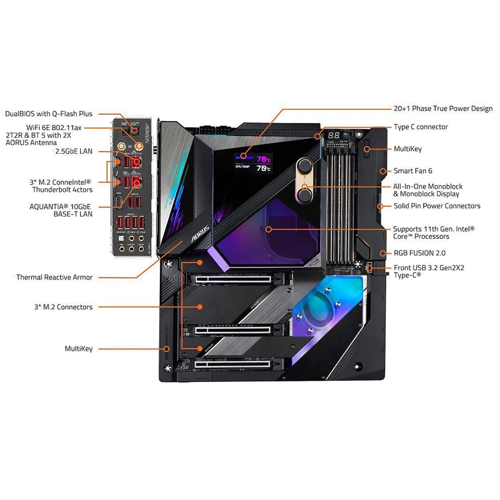 Z590 AORUS XTREME WATERFORCE Z590 AORUS XTREME WB LGA1200 4*DDR4 128GB 6*SATA 3.0 Ports E-ATX Motherboard High Quality Fast Ship