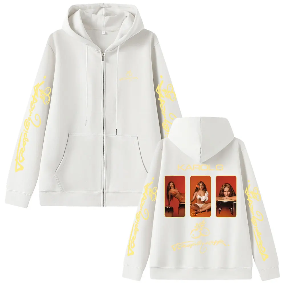 Karol G Album Tropicoqueta 2025 Zipper Hoodie Men Women Fashion Aesthetic Zip Up Jacket Men's Fleece Oversized Zip Up Sweatshirt