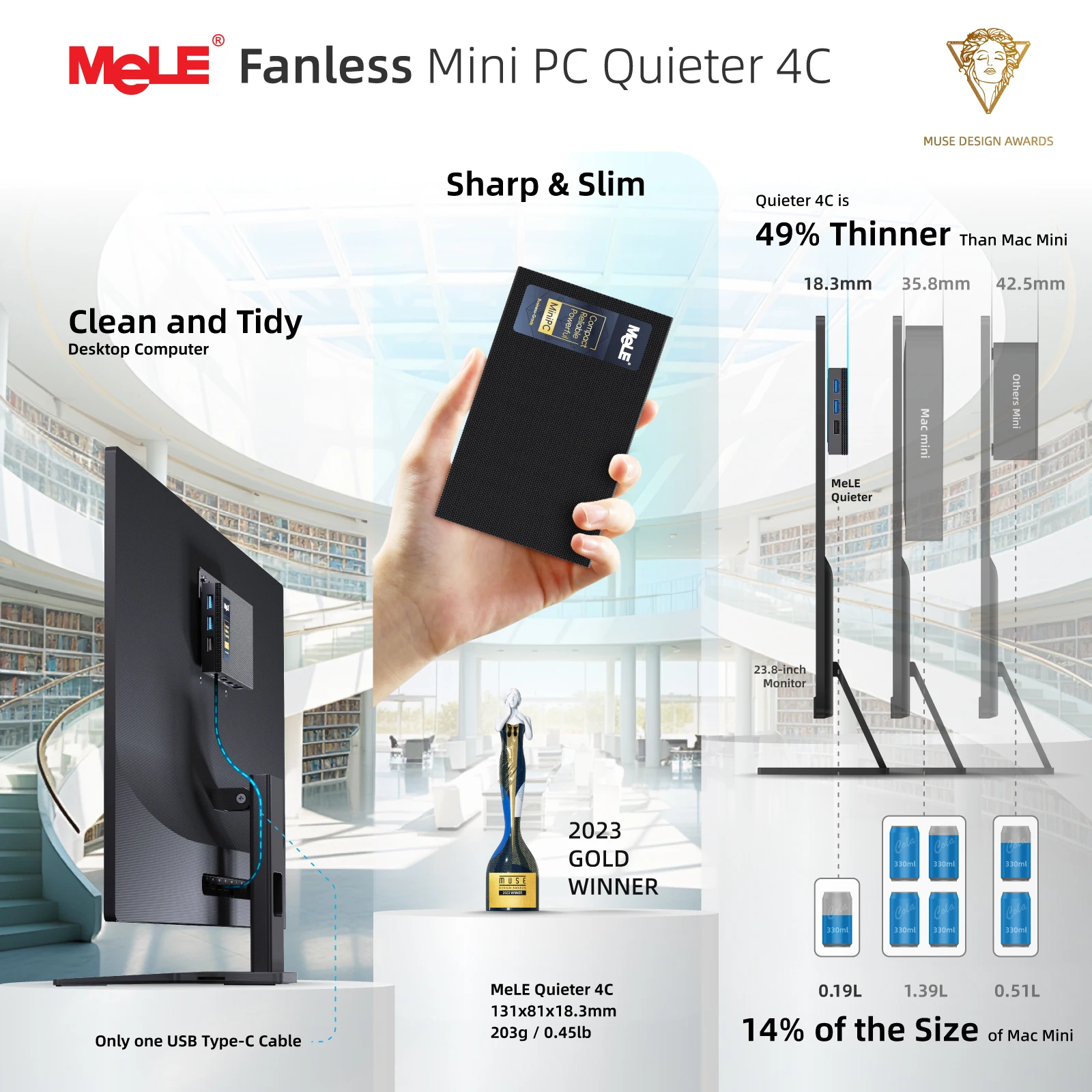 MeLE Quieter4C N150 Fanless Mini PC,8GB RAM DDR4 256GB SSD Micro Desktop Computer,Dual HDMI,Support 4K Triple Display USB3.2,USB-C,WiFi5 BT5.1,Small Portable PC Industrial Business view 6
