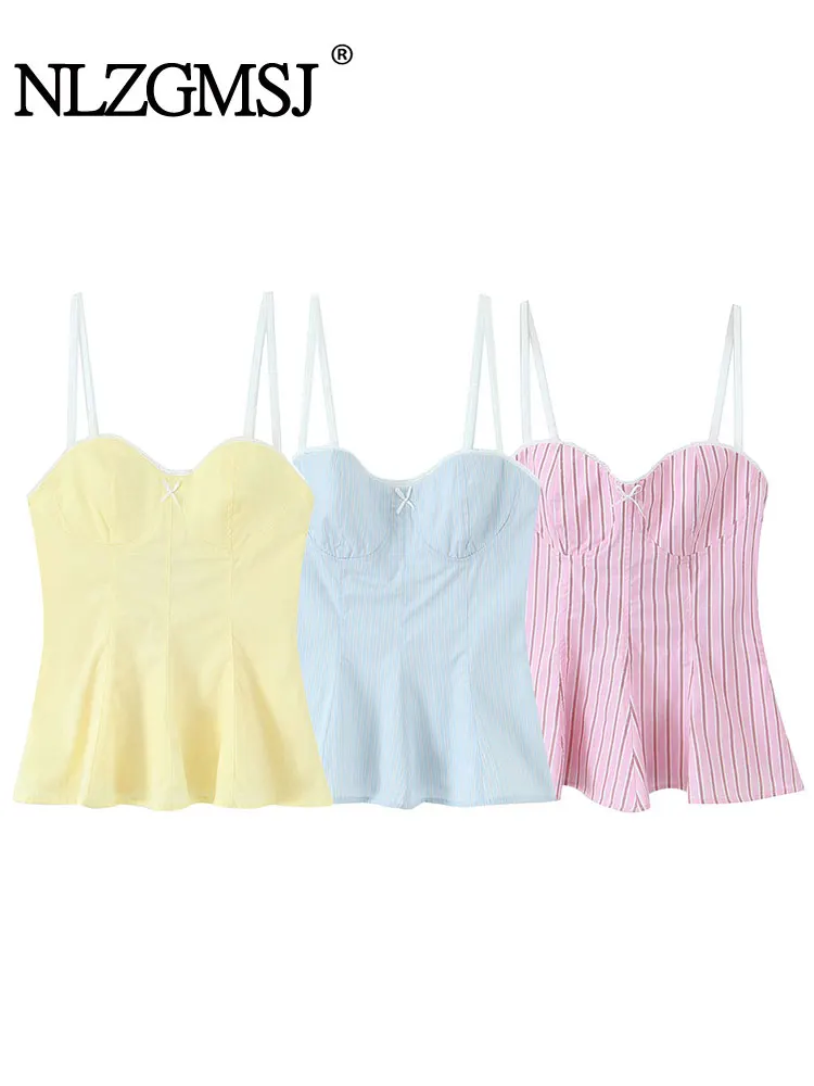 

2025 Summer Sexy Chic Women Cami Tops Bow Sleeveless Backless Slim Vest New Fashion Holiday Tops