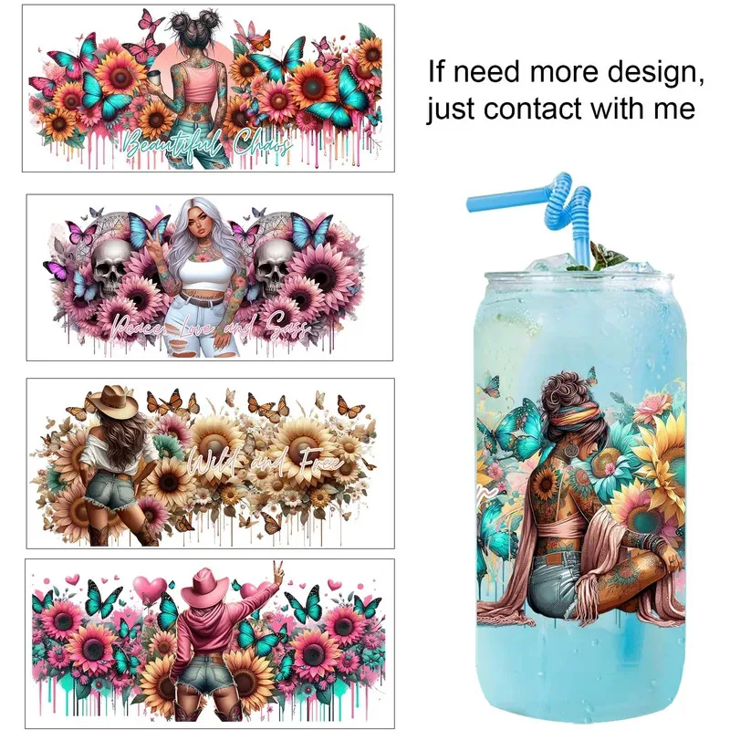 Leisure Sports Tattoo Girl Positive Style Party DIY Decals 3D transfers uvdtf tumbler seal stickers 16oz uv dtf cup wraps view 2