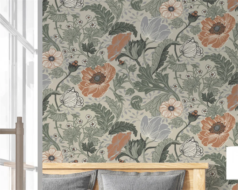 beibehang Custom papel de parede French New Vintage American Plant Bedroom TV Background New Sofa Decorative Painting Wallpaper