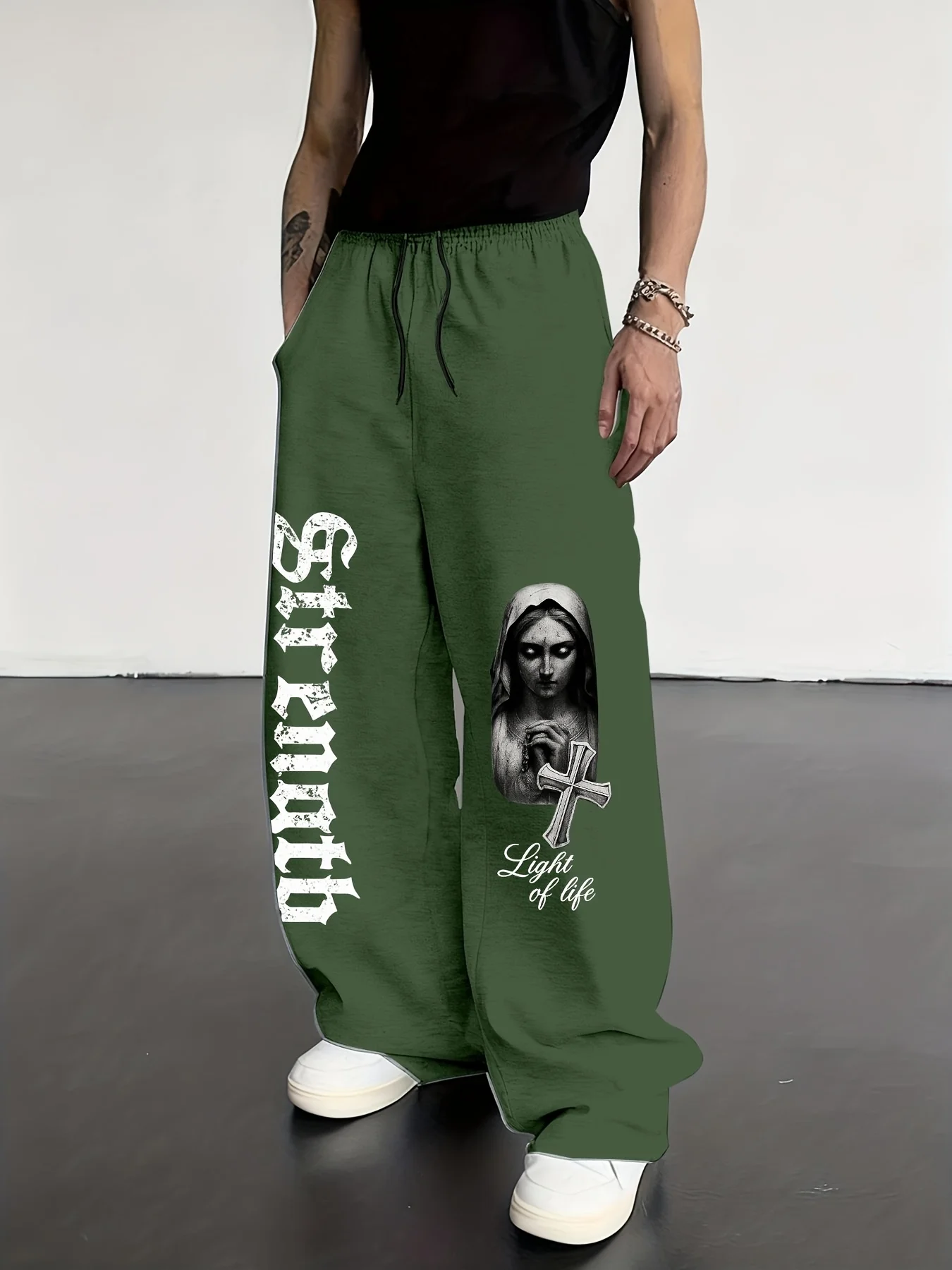

Мужские универсальные спортивные брюки свободного кроя с принтом в стиле готики и монахини, на шнурке, для повседневной носки на улице
