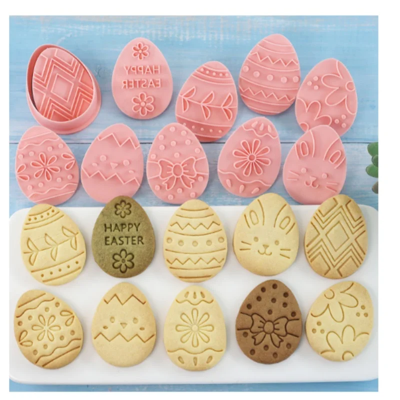 10 Pcs Easter Egg Cookie Cutter 3D Color Eggs Bunny Butterfly Chick Pattern Pastry Fondant Cheese Baking Tools for Easter Day