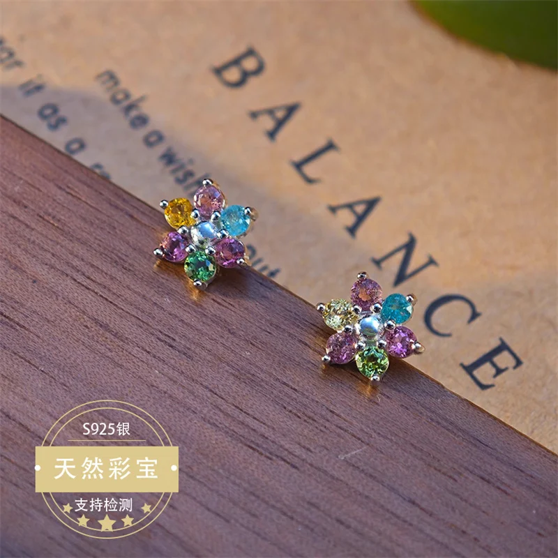 

Natural Tourmaline 925 Sterling Silver Stud Earrings for Women Christmas Gift Wedding Girl Fine Jewelry Birthday Gift