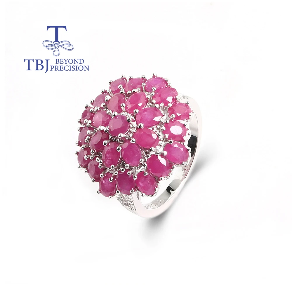 

Gorgeous 925 Sterling Silver women's big Ring Natural Indian ruby July Birthstone flower design Fine Jewelry for Valentines gift