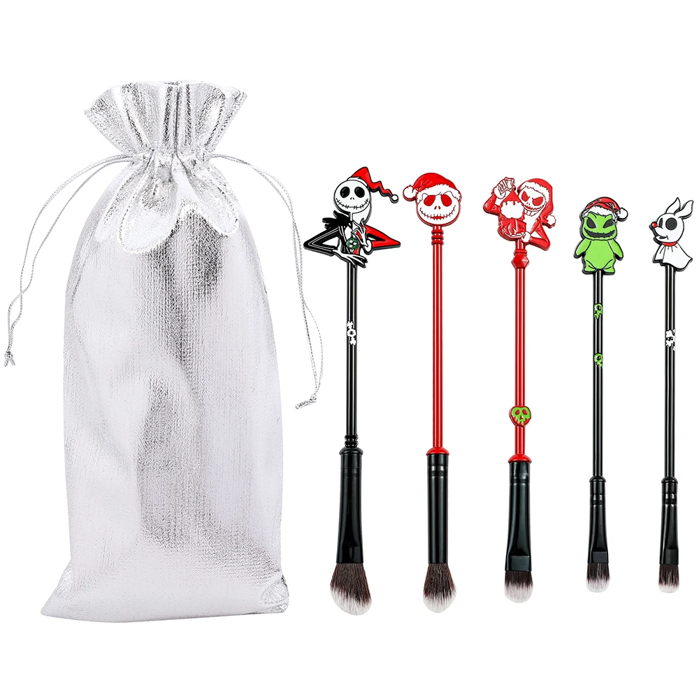 5pcs The Nightmare Before Christmas Makeup Brushes Jack Skellington Oogie Boogie Cute Designed Soft Pink Makeup Brushes Tools