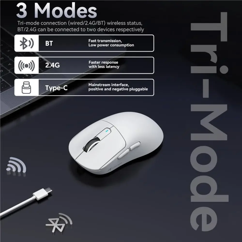 X3 PixArt PAW3395 49g Lightweight Mouse Wiredless Tri-Mode Connection, 26000dpi, 650IPS, Macro Gaming Mouse