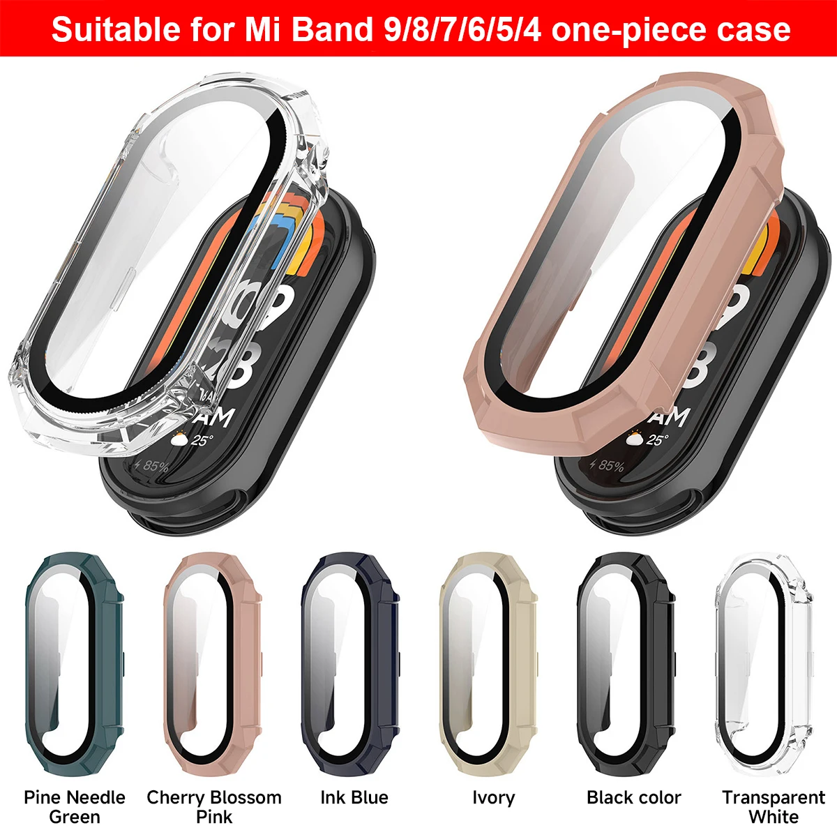PC-Hartschale + Glas für Xiaomi Mi Band 9, 8, 7, 6, 5, 4, NFC-Zubehör, Displayschutzfolie, Stoßstangenschutzhülle für Mi Band9 Miband 8
