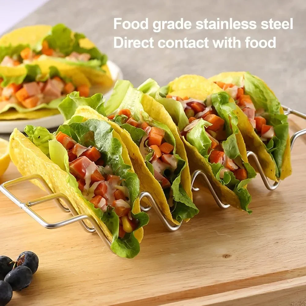 4PCS Mexican Taco Holder Stand Stainless SteelTortilla Pancake Stand Holder Creative Wave Shape Tray Holder Rack Kitchen Gadgets