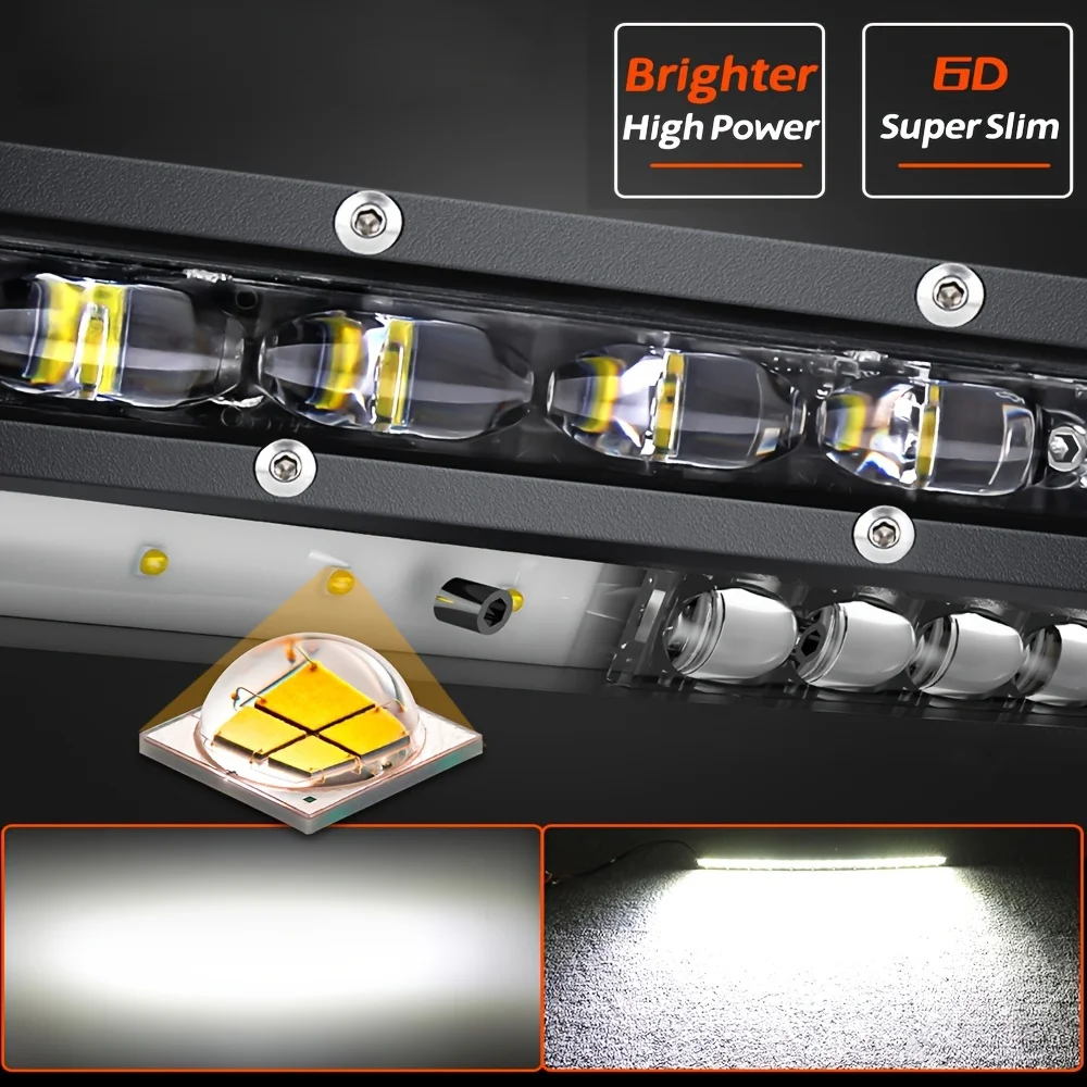 2PCS 20 Inch Single Row 6D Lens LED Light Bar Car IP67 Waterproof Ultra Slim Offroad Work Fog Lamp Super Bright Driving Lamp Universal For Motorcycle SUV ATV UTV 4X4 Truck Tractor 12V 24V Vehicle Auxiliary Light view 5