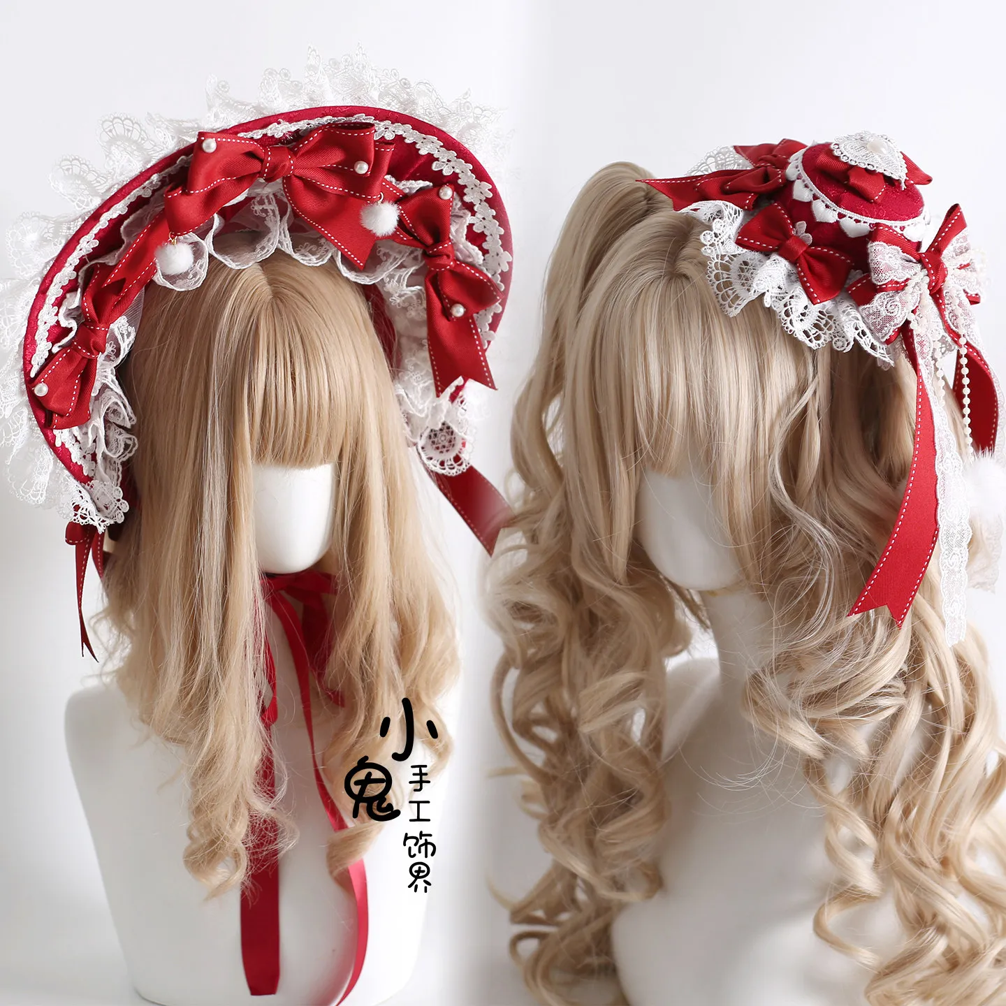 

Original Christmas White Pink Lolita Bonnet Lace Headband Lolita Top Hat Flower Maru Rabbit Ear Headband KC
