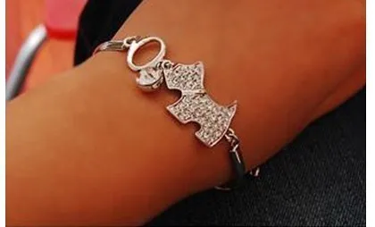 The Korean Full Crystal Cute AGATHT Dog Bracelet Woman Animal Shape Bracelet