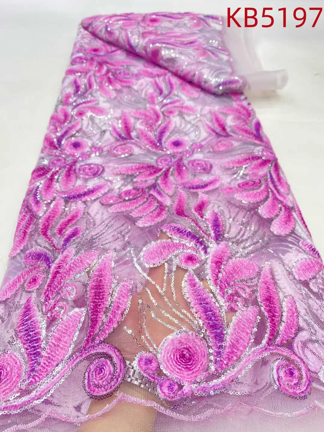 Ultime paillettes africane tessuto di pizzo di velluto perline nigeriane di alta qualità pizzo di velluto netto francese con sequenza per cucire KB5197