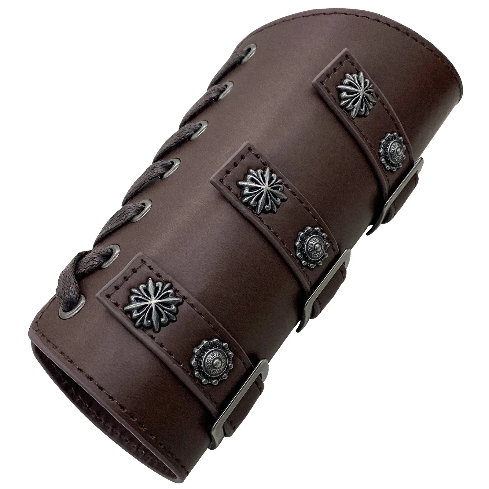 Knights Bracers guanto per armatura medievale rinascimentale Warrior Ranger Leather Lace-up Gauntlet Wristband polsini larghi Kit per uomo donna