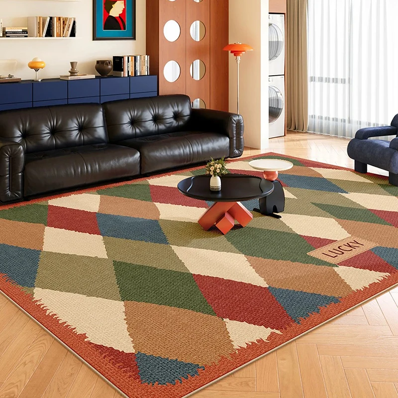 Living Room Rug Stain-resistant Wear-resistant Floor Mat Comfort Loop Plush Carpet Dopamine Color Block Rugs Home Decor Carpets