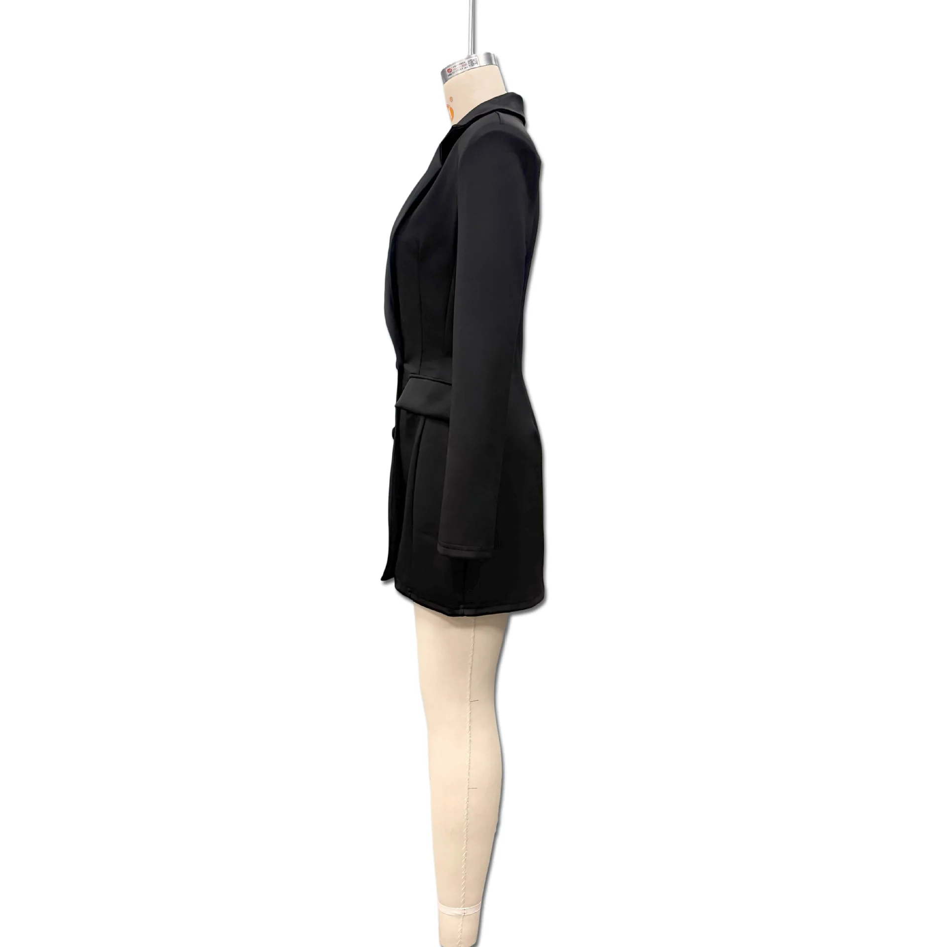 Neu eingetroffen: Elegantes Blazerkleid in Uni-Farbe mit tiefem V-Ausschnitt und tailliertem Schnitt für Damen – Detail 6