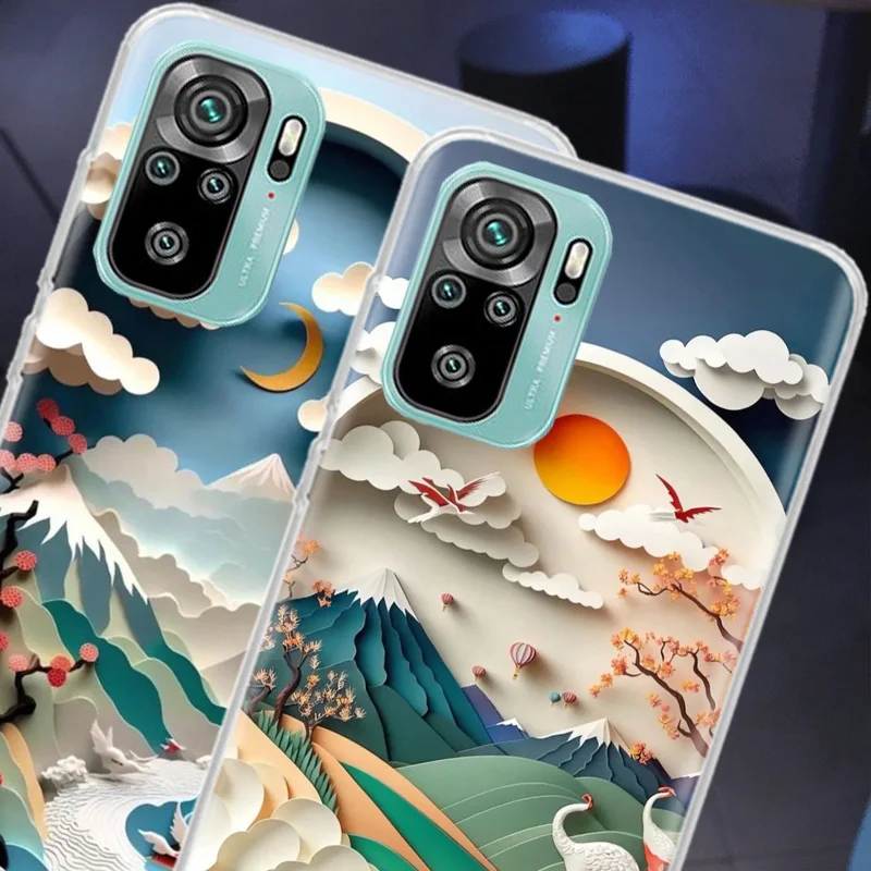 Paper Cuttings Mountains and Rivers Phone Case For Xiaomi Redmi Note 12 11 Pro Plus 5G 12S 10S 11S 4G 11T 11S 11E 10 9T 9 9S 8 8