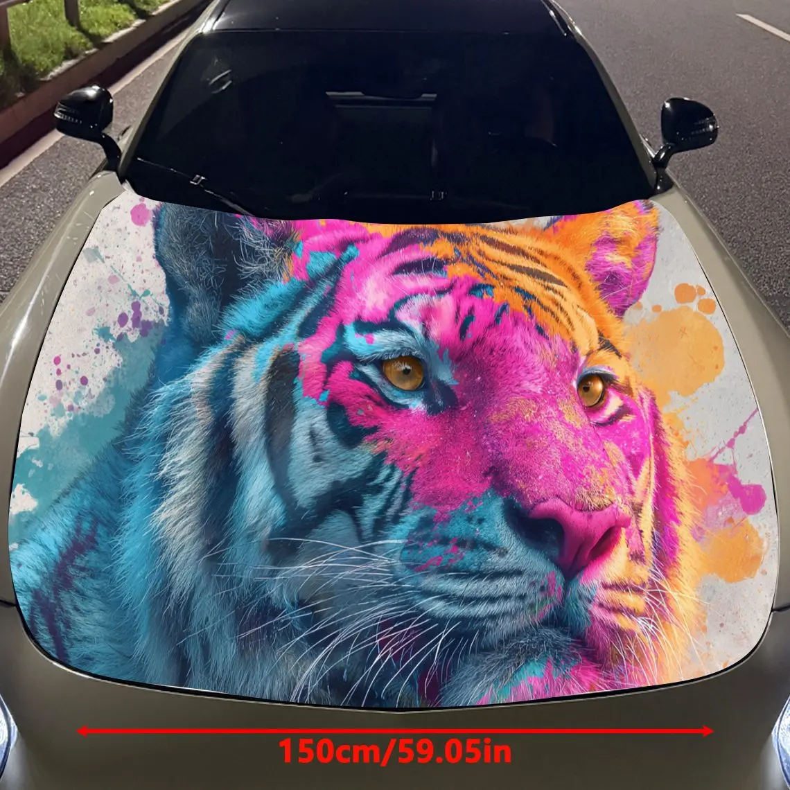 Painting Tigers in Color Car Hood Vinyl Stickers Car Surface Protection Decal Car Decoration Cover Vinyl Wraps Waterproof Self-a