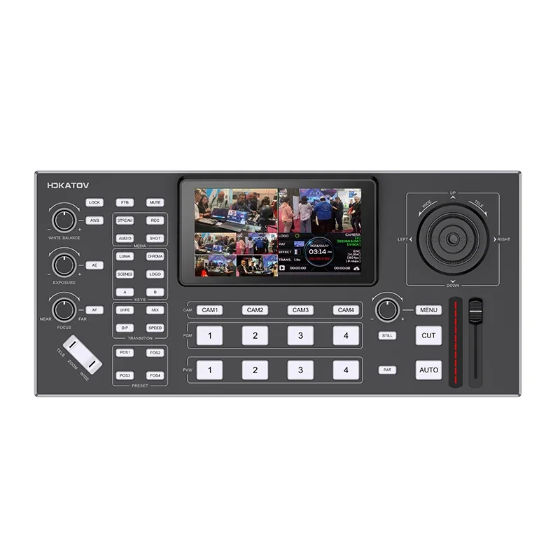 4 Channels 5 Inch FHD LCD Screen Video Switcher 4D Joystick PTZ Control Supports Over IP Control Protocol for Sports Event