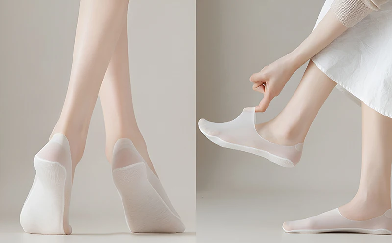 10 Paar Sommer Ultra-dünne Unsichtbare Low-Cut Socken für Damen – Rutschfeste Silikon-Mesh No-Show Socken aus Eisseide, einfarbig, Bootsocken – Detail 5