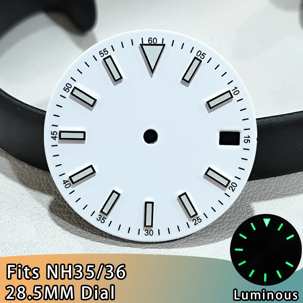 NH35 Watch Dial High Quality 28.5mm NH35 Dial For NH35 Movement Men's Watch Accessories Green Luminous NH35 NH36 Dial Accessory