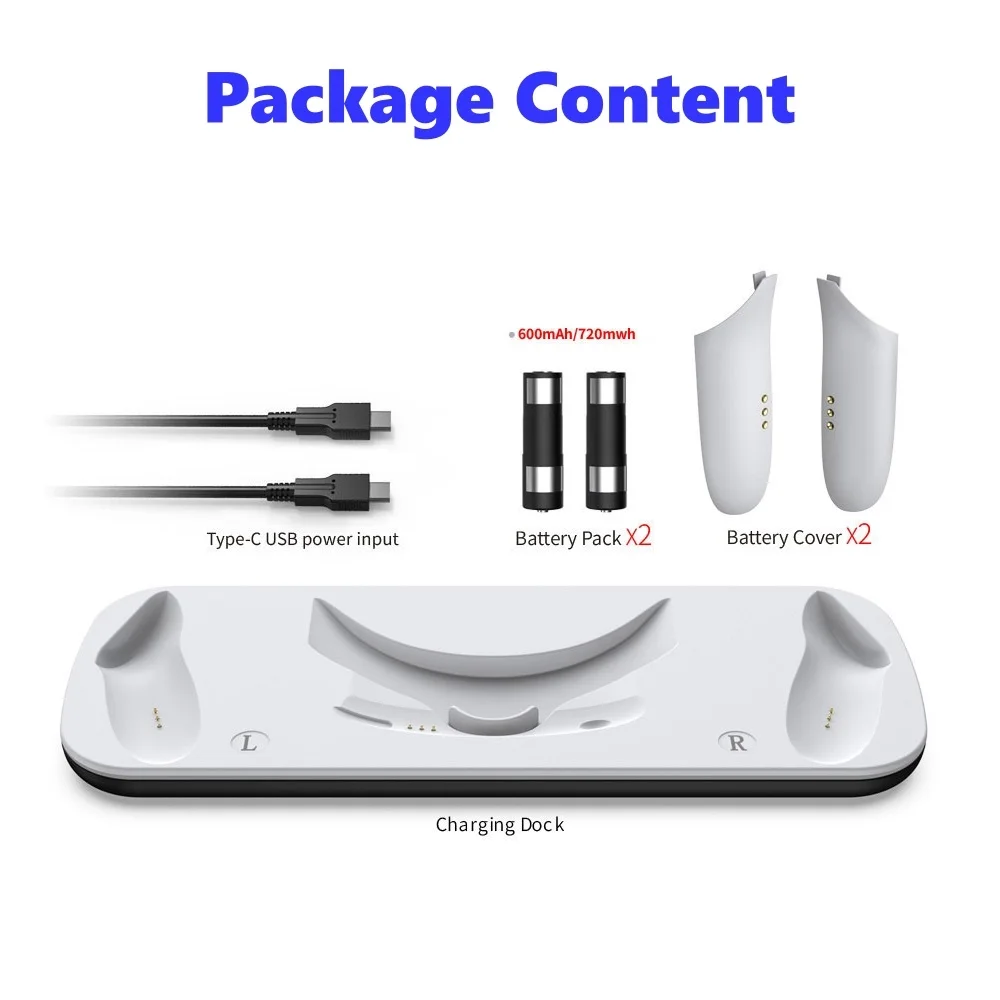 Charging Station Stand with 2 Pieces Rechargeable Batteries & Battery Covers for Meta Quest 3 VR Accessories