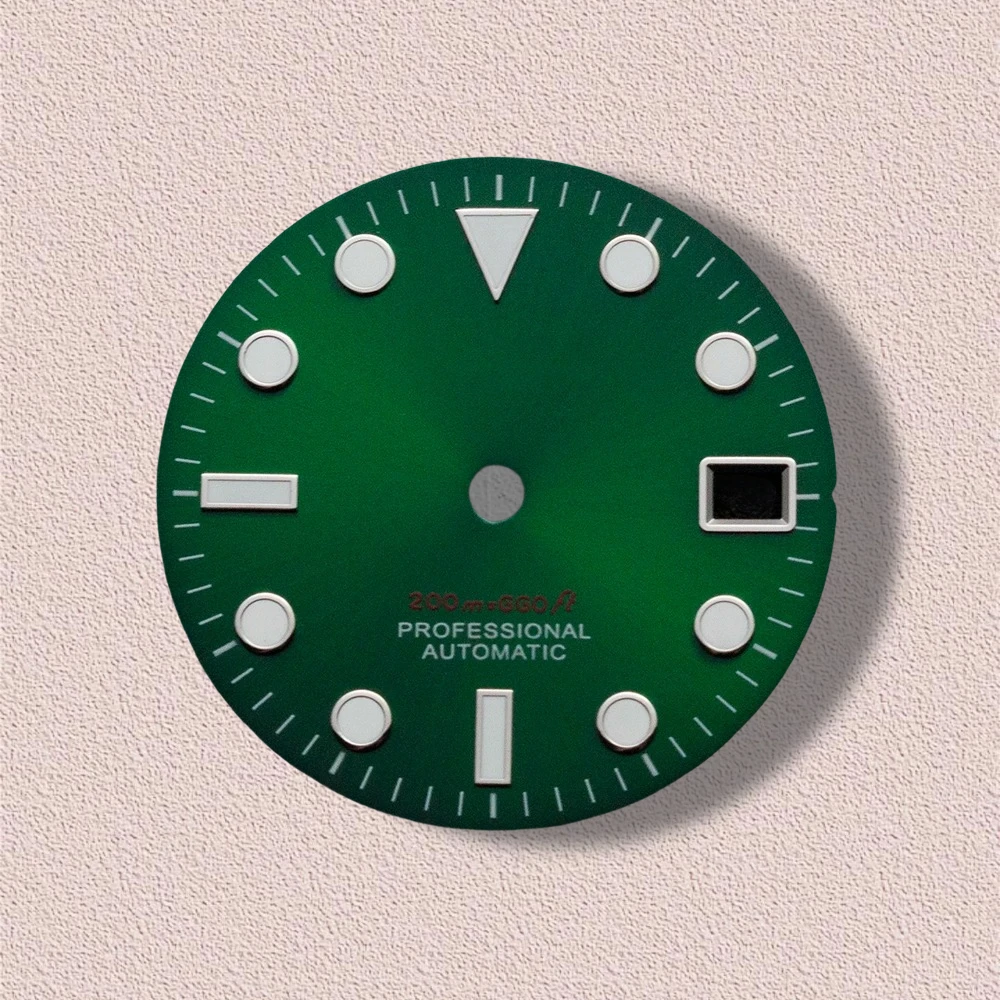 28.5mm S Logo SUB Sunburst Dial Fit NH35/NH36/4R/7S Movement Green Luminous Diving High-Quality Watch Modification Accessories