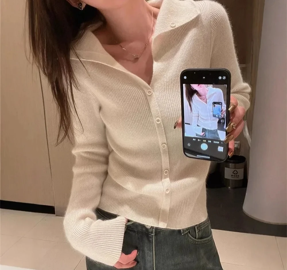 Cardigan aberto de malha feminino outono inverno fino manga longa base camisola casaco com decote em v estilo chinês outerwear