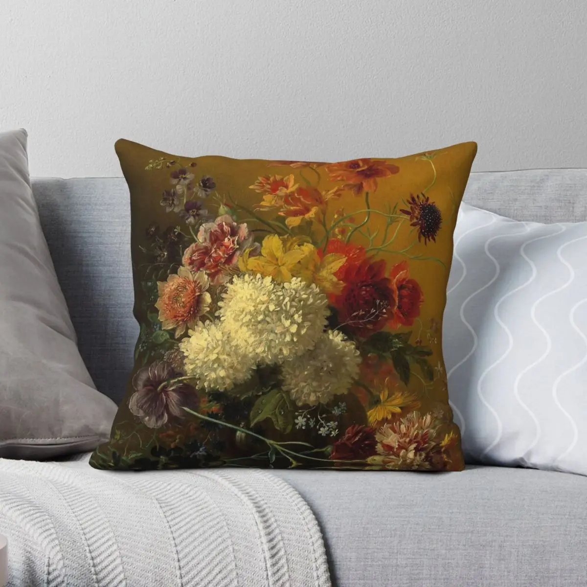 George Jacobus Johannes Van Os Still Life With Flowers Pillowcase Polyester Linen Velvet Printed Throw Pillow Case Home Cover