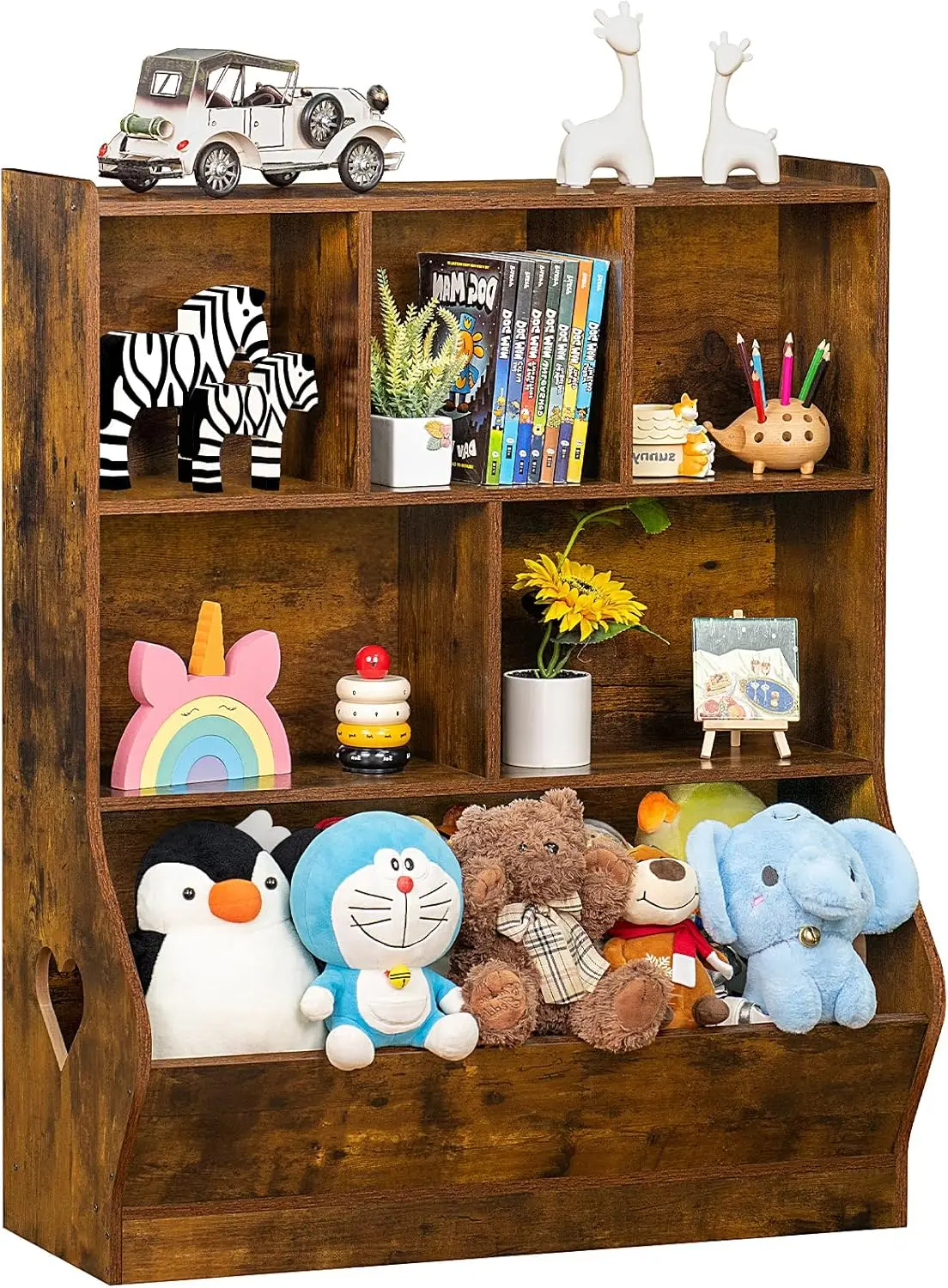 Kids Storage Organizer, 3 Tier Children Bookcase and Bookshelf, Toddler 6 Cubby Cabinet, Wood Book Shelf for Playroom, Bedroom,