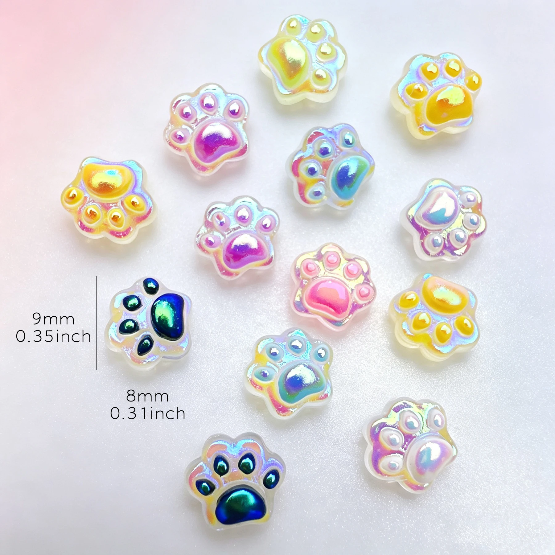 50pcs Cute Cartoon Mini Cat Paw Nail Charms for Nail Art Decoration 3D Flat Bottom Animal Claws Rhinestone Manicure Decoration