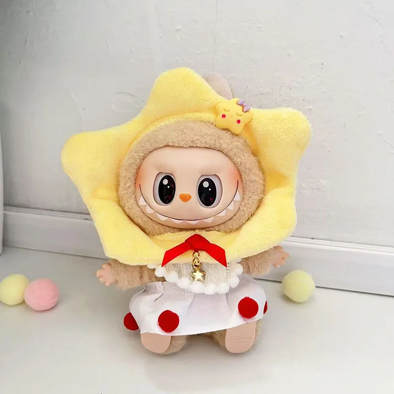 

Clothes For Labubu 1st-3rd Gen 15/17cm Dolls - Sweet Star - Themed Outfit Set Yellow Star Hood Polka Dot Dress Red Accents