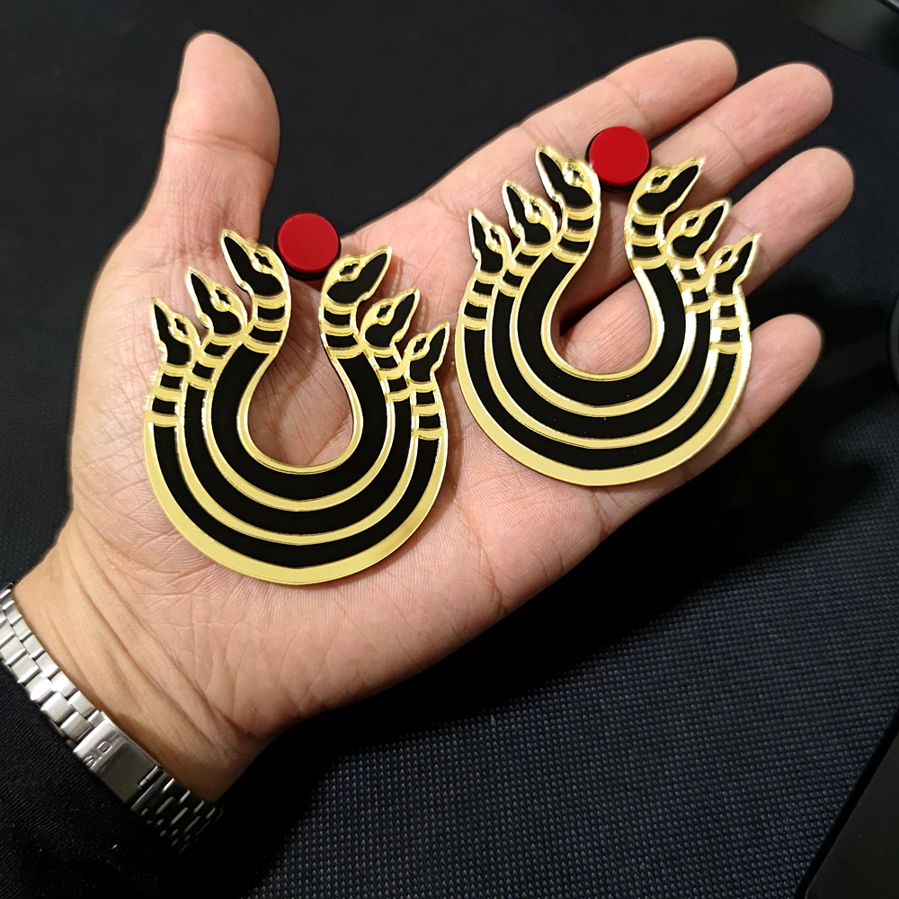 KUGUYS Hyperbole Snake Drope Earrings for Women Fashion Vintage Large Mirror Gold Color Black Acrylic Jewelry