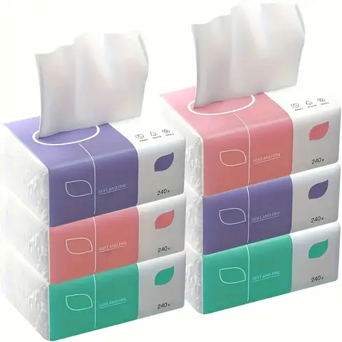 1Pack 4‑Ply Tissue Paper 240 Sheets Absorbent Durable Facial Toilet Napkin Random Color for Home Dorm Office Outdoor Daily Use