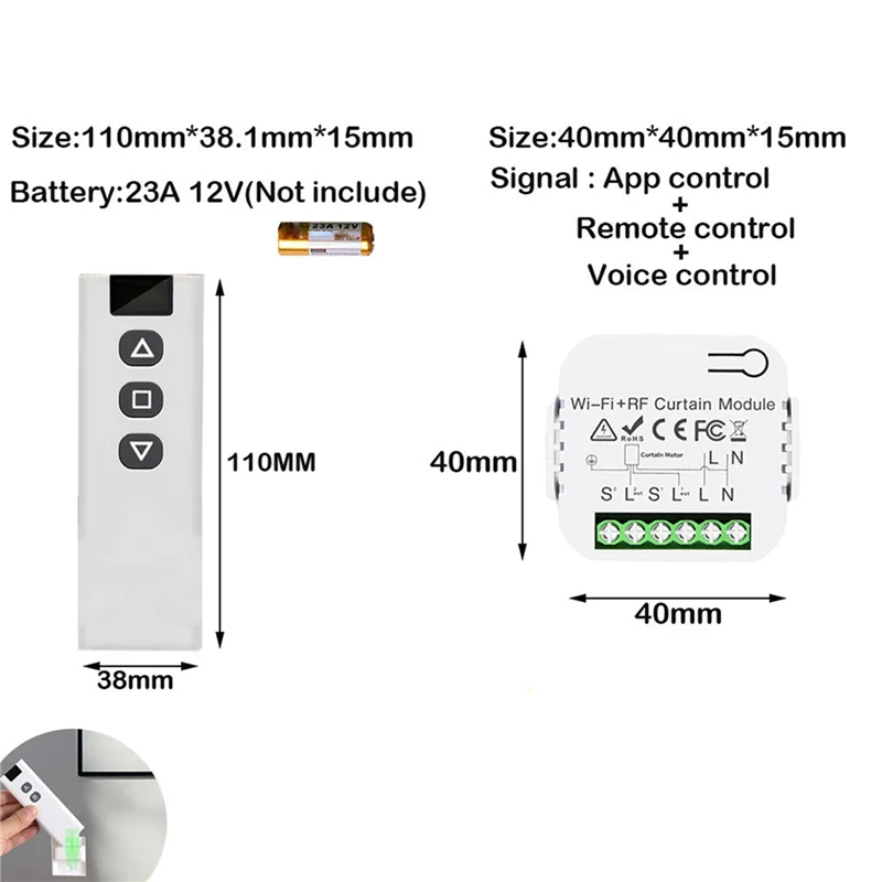 T21C 2X Tuya Smart Life Wifi 433Mhz Blind Curtain Switch With RF Remote For Electric Roller Shutter Control, 1RC 1RE