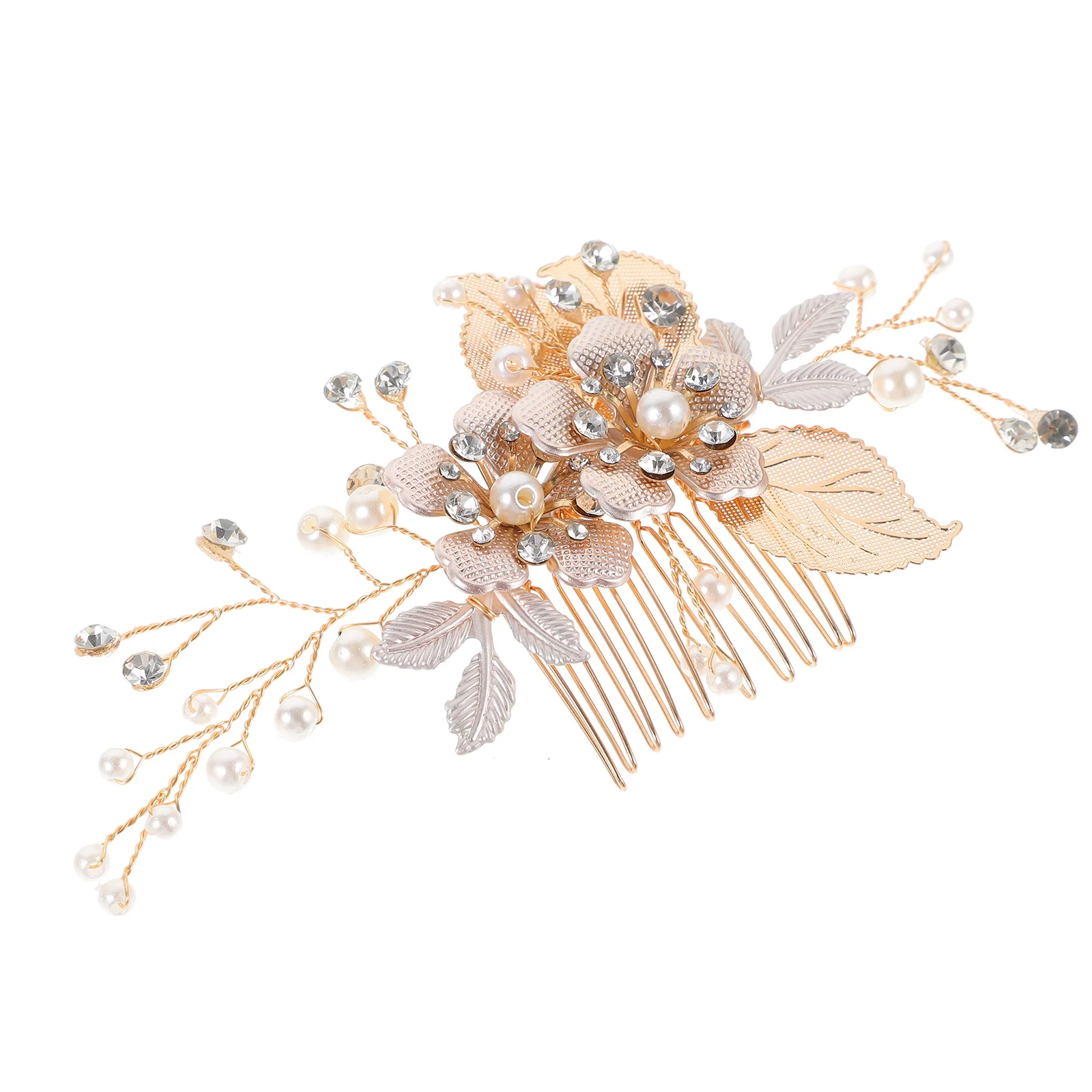 

Wedding Pearl Hair Comb Metal Leaf Alloy Bride Hairpiece Rhinestone Decorative Hair Accessory Fairy Jewelry for Women