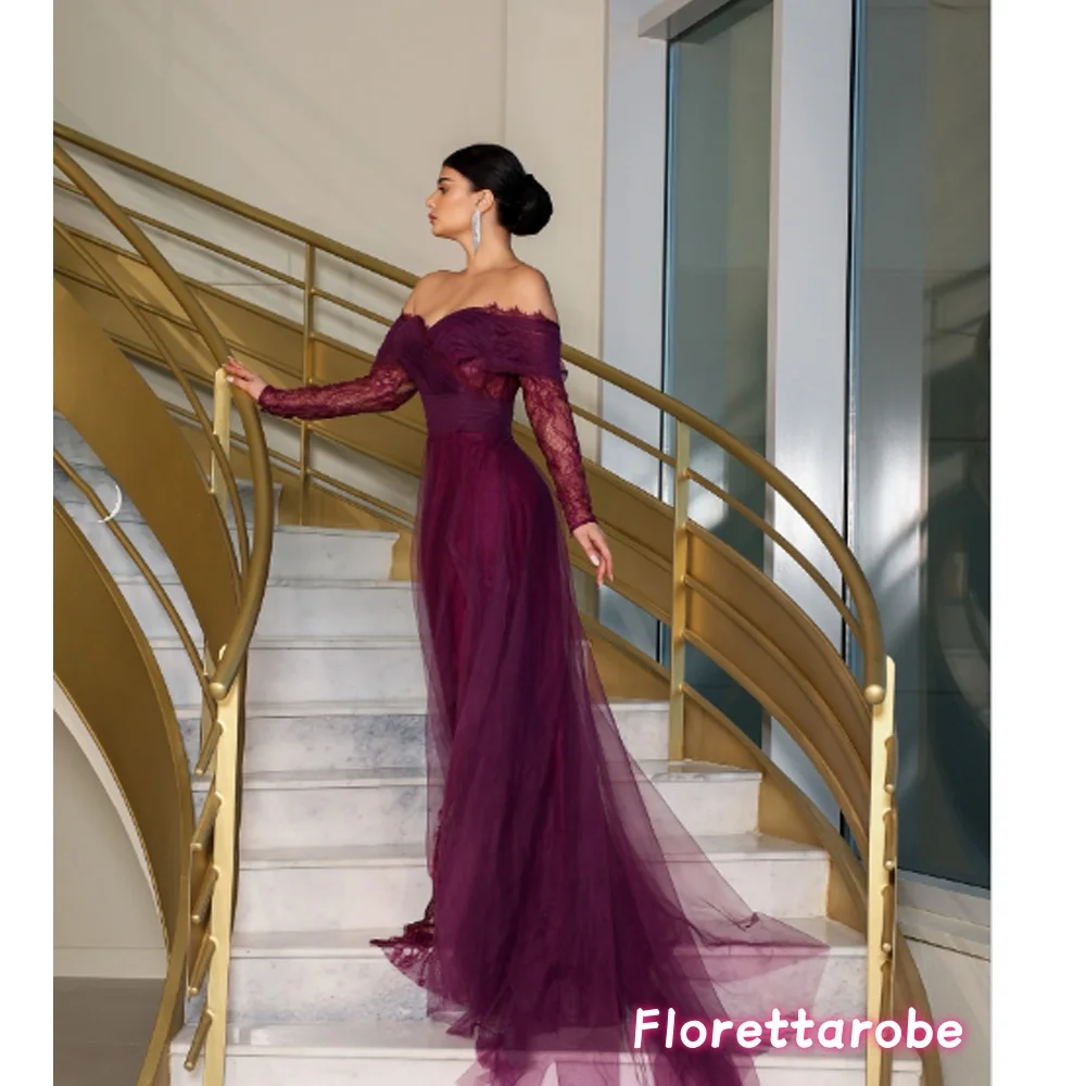

Customized Modern Style Classic Tulle Lace Ruched Prom Dress A-line Off-the-shoulder Long Evening Dresses Bespoke Occasion Dress
