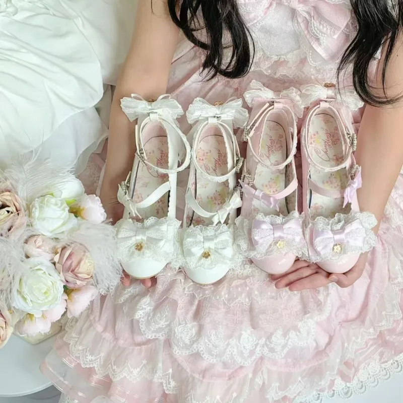 

Женские туфли на высоком каблуке с розовым бантом, 2022, высокое качество, грубый каблук, круглая голова, платье Мэри Джейн с пряжкой и бантом, вечерние женские туфли на высоком каблуке