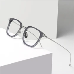 High Quality Alloy Acetate Square Glasses Frame Men Vintage Eyeglasses Frames for Women Brand Designer Full Rim Trendy Eyewear