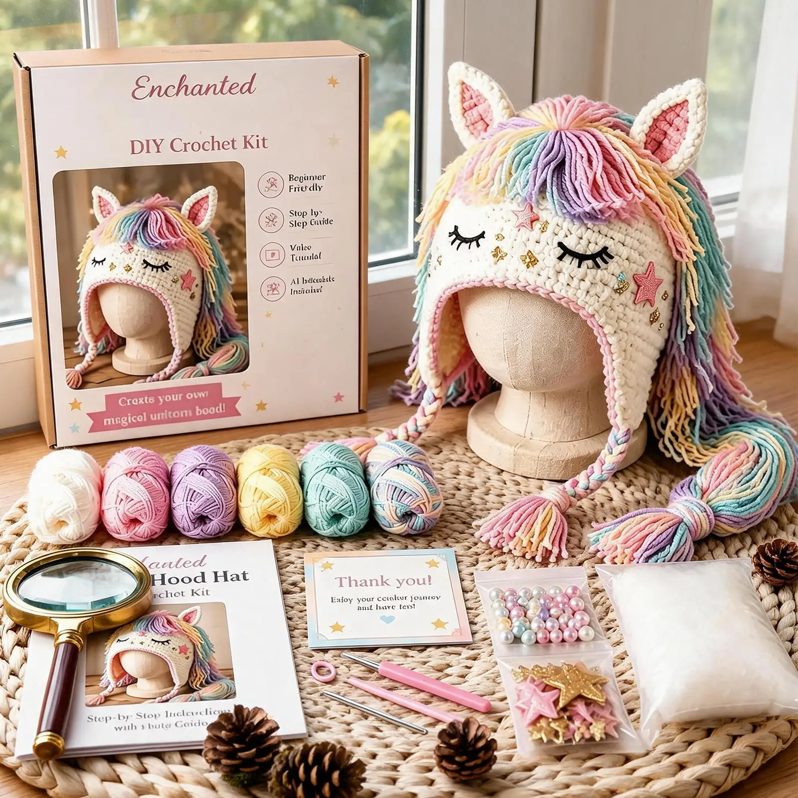 Crochet Hat Kits For Adults Weaving Animal Craft Head Wrap Photo Props With Step-by-step Guide Crochet Hat DIY Supplies For