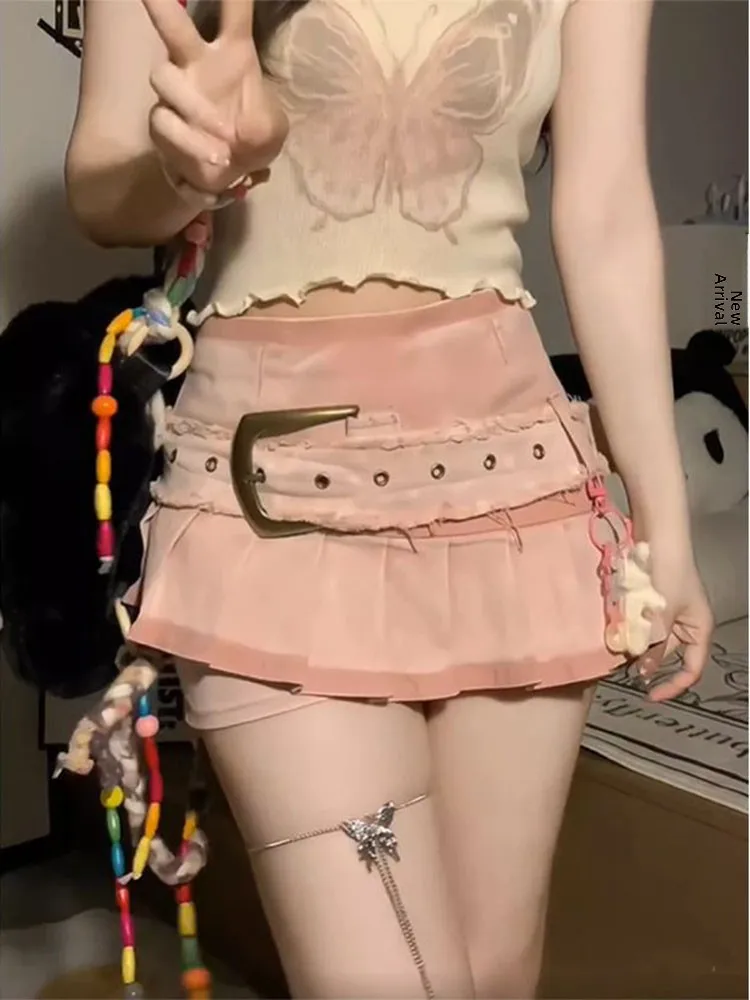 Y2K Dopane Pittig Meisje Denim Rok Broek Vrouwen Zomer Ontwerp Retro f Rok Lage Taille A-lijn Geplooide ort Rokken