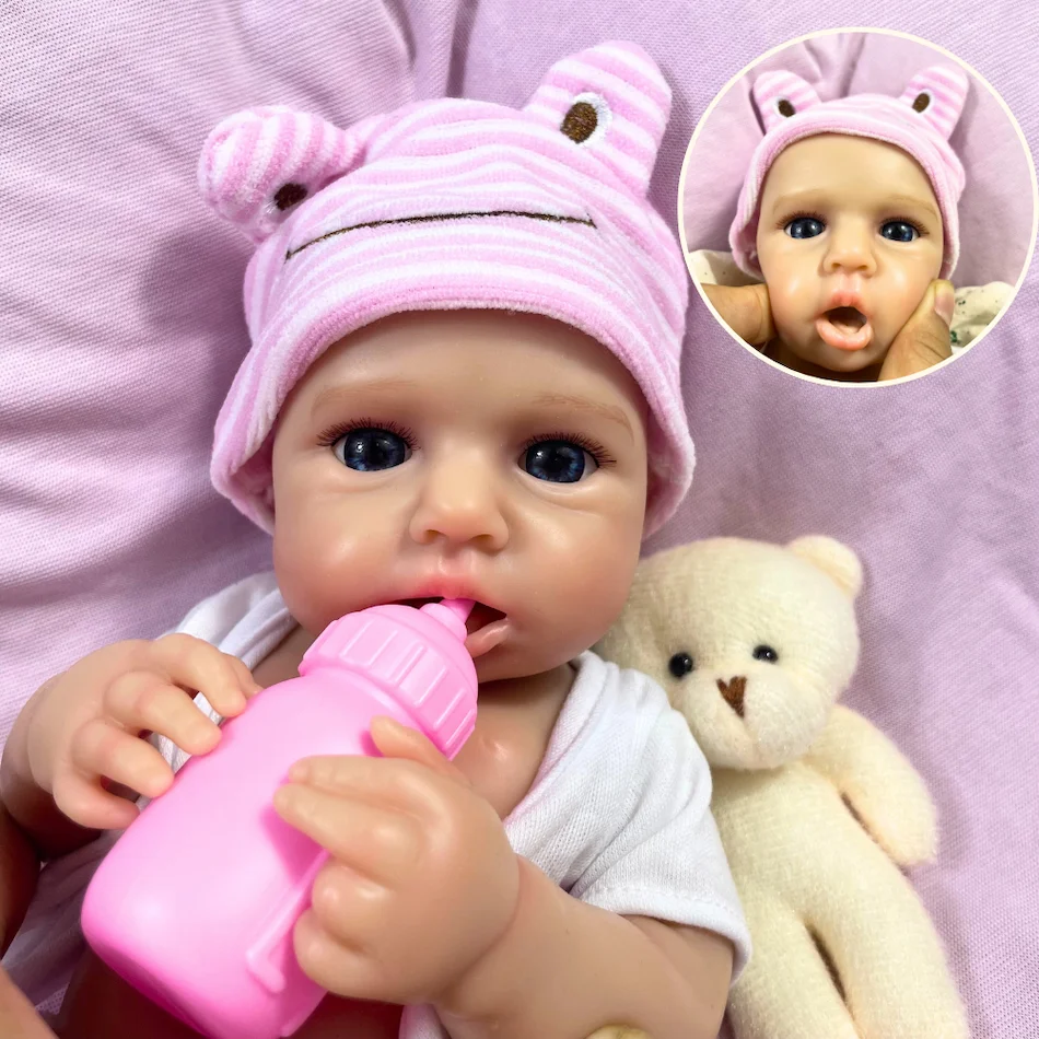 Mini 13 بوصة يمكن فتح الفم كامل سيليكون تولد من جديد دمية طفل LouLou مستيقظ فتاة لينة سيليكون الجسم قابل للغسل لعبة هدية الكريسماس