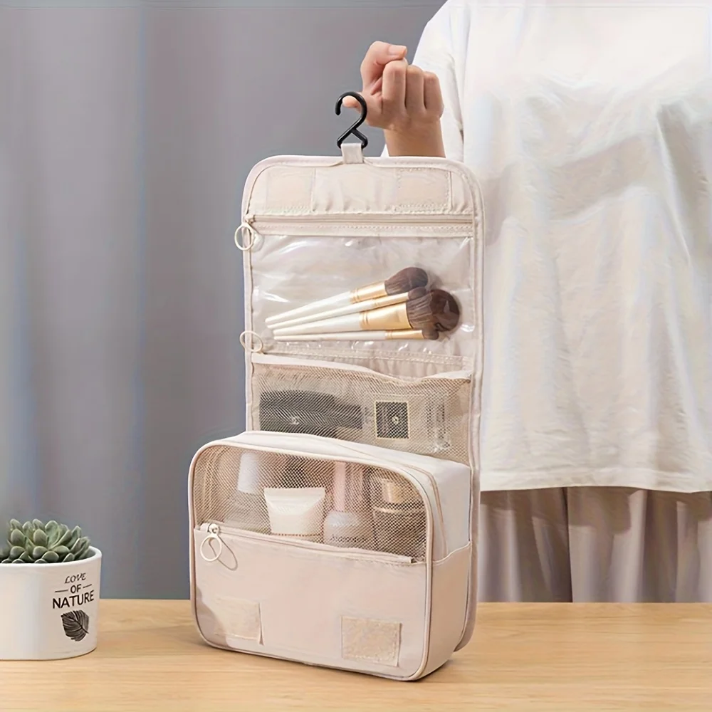 حقيبة أدوات الزينة المعلقة للسفر مع مقصورات رطبة/جافة - منظم محمول خفيف الوزن للرجال والنساء
