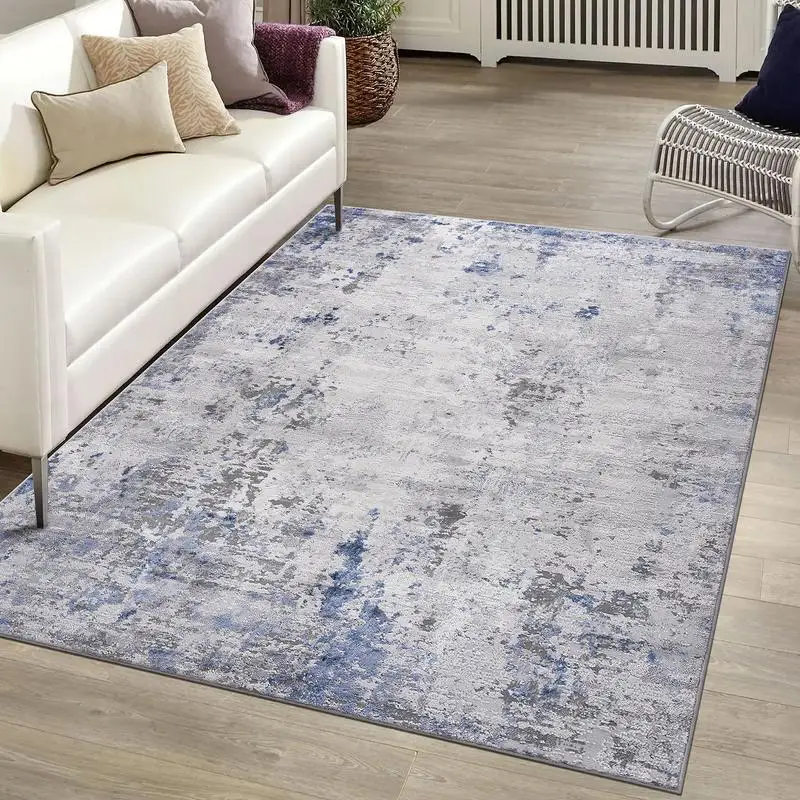 

Abstract Area Rug 6x9 Silver Blue Design