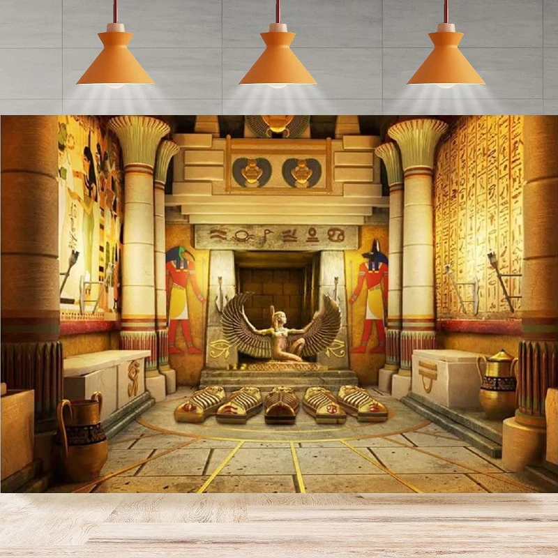 Ancient Egyptian Palace Photography Backdrop Temple Archaeology Golden Hieroglyphic Wall Mural Background Travel Photo Booth