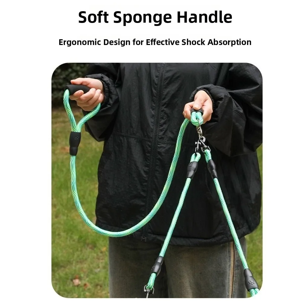 

Wave Pattern Double Head Dog Rope Anti-Winding Comfort Foam Handle Two Dog Lead Rope Removable Padded Soft Handle