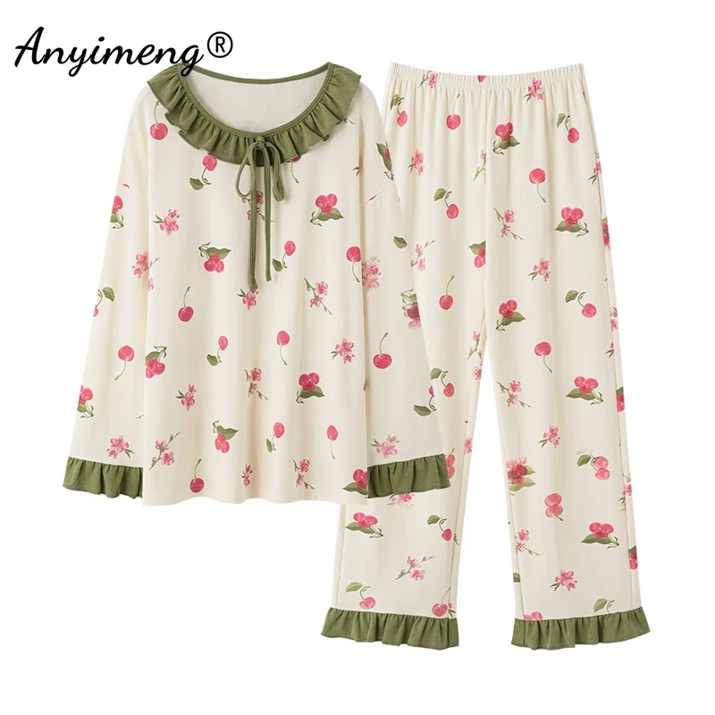 New Autumn Winter Cotton Lapel Pajamas for Women Long Sleeves Princess Homewear Cardigan Woman Pijamas Cute Girl Pijamas