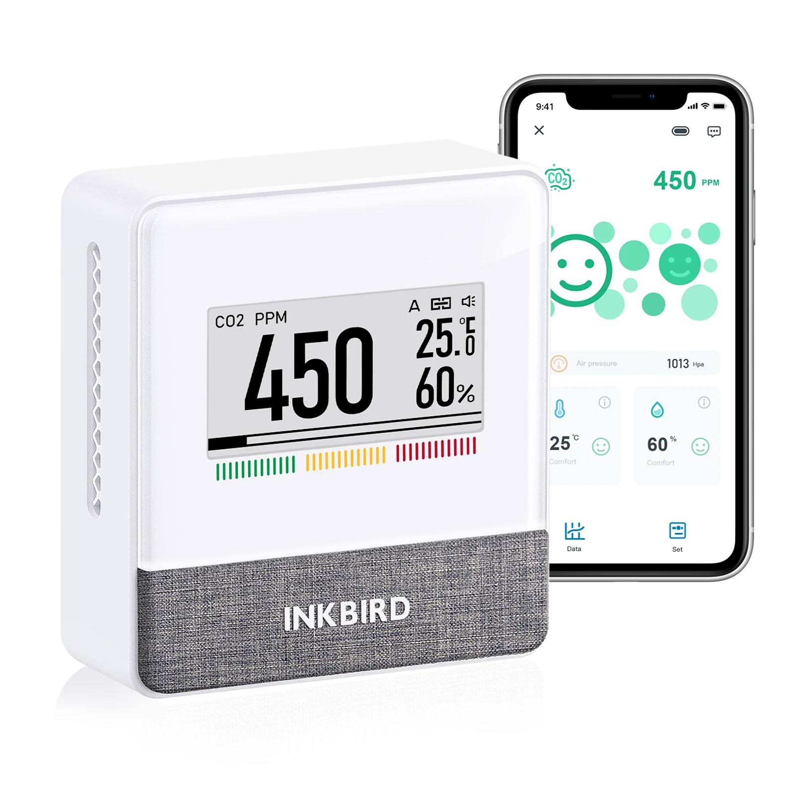 INKBIRD Bluetooth Portable CO2 Detector Indoor Smart Electronic Ink Display Air Quality Monitor for Home,Office,Motorhome,Cafe